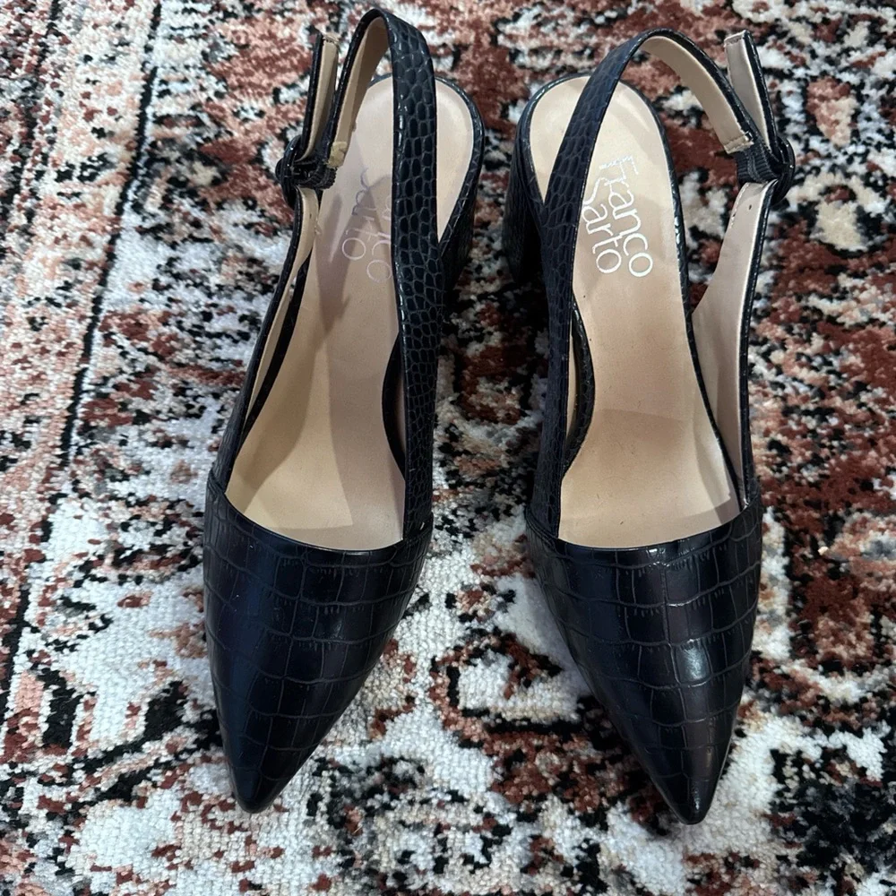 Franco Sarto Black Croc-Embossed Heels - Picture 2 of 5